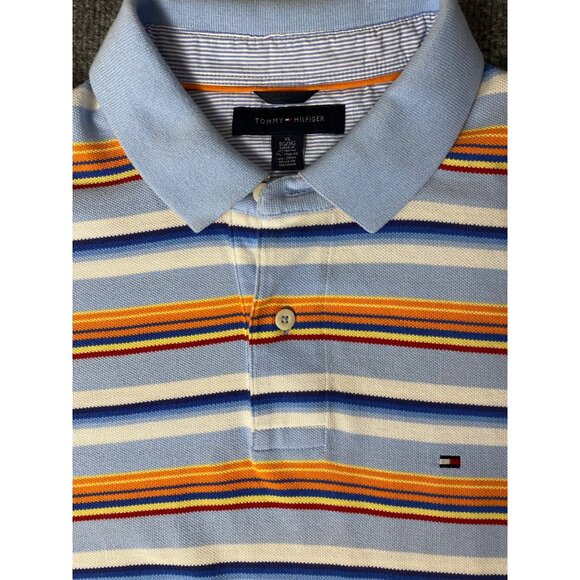 VTG Tommy Hilfiger Extra-Long Polo Shirt Men XL TALL Striped Short Sleeve Preppy - Picture 1 of 14